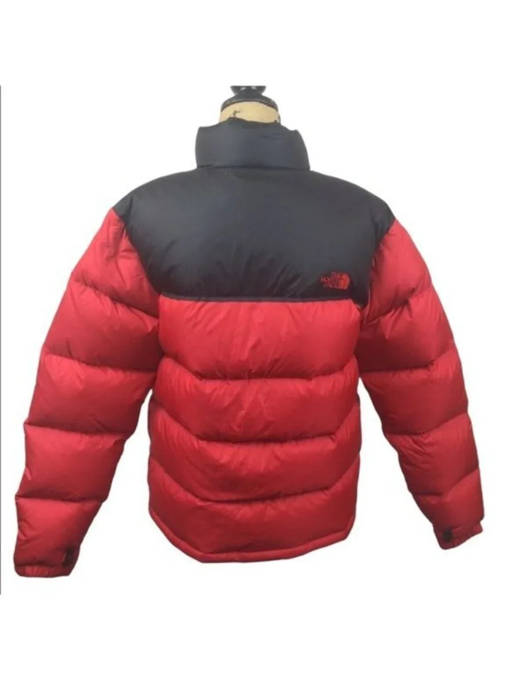 North Face Mens Nuptse 700 Red Black Puffer Jacket Goose Down Insulated Medium